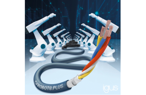 CFROBOT8.PLUS: Ethernet-kabel voor 15 miljoen torsiebewegingen tot wel 360 graden en snelle datatransmissie naar 6-assige robots. (Bron: igus B.V.)